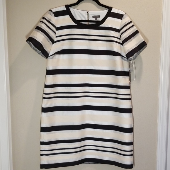 Vince Camuto Organza Striped Shift Dress, Sz 14 - Picture 1 of 8